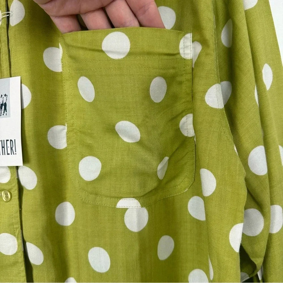 Together! Women’s Button Down Top Size Medium Green Polka Dot Rayon Maximalist - Picture 4 of 6
